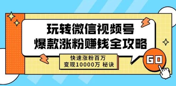 玩转微信视频号爆款涨粉赚钱全攻略,快速涨粉百万变现万元秘诀-阿俊淘金