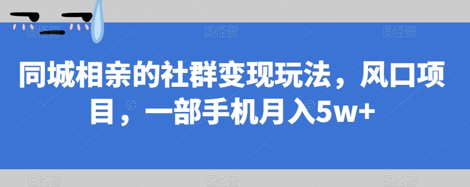 同城相亲的社群变现玩法,风口项目,一部手机月入5w+【揭秘】-第一资源库
