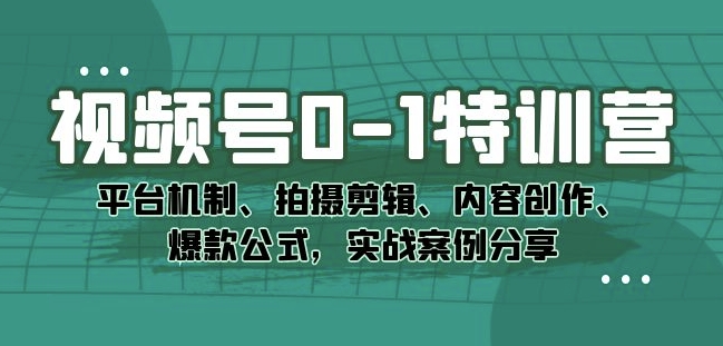 视频号0-1特训营:平台机制、拍摄剪辑、内容创作、爆款公式,实战案例分享-第一资源库
