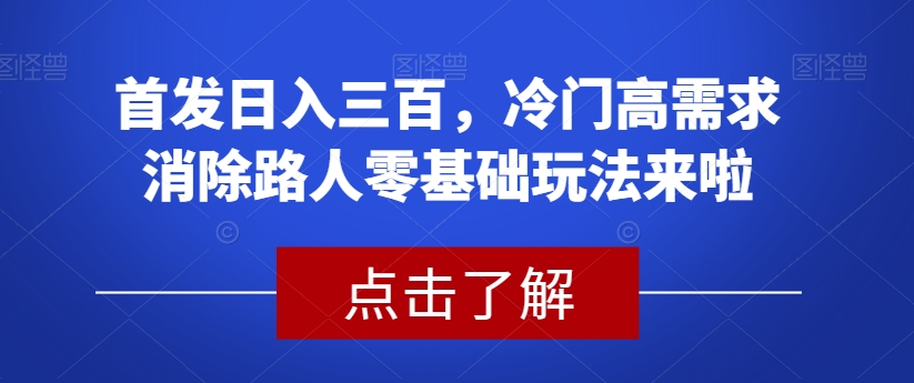 首发日入三百，冷门高需求消除路人零基础玩法来啦【揭秘】-阿俊淘金