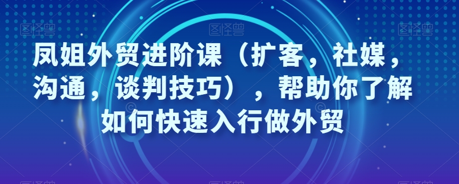 凤姐外贸进阶课(扩客,社媒,沟通,谈判技巧),帮助你了解如何快速入行做外贸-第一资源库