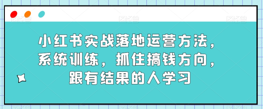 小红书实战落地运营方法,系统训练,抓住搞钱方向,跟有结果的人学习-第一资源库