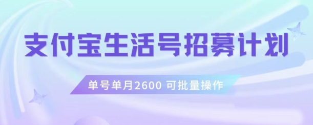 支付宝生活号作者招募计划，单号单月2600，可批量去做，工作室一人一个月轻松1w+【揭秘】-阿俊淘金