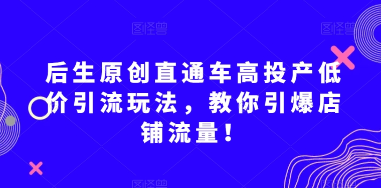 后生原创直通车高投产低价引流玩法,教你引爆店铺流量!-阿俊淘金