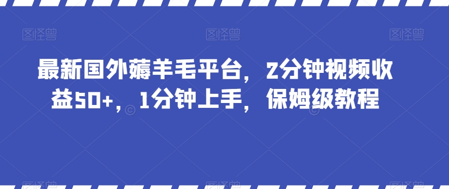 最新国外薅羊毛平台,2分钟视频收益50+,1分钟上手,保姆级教程【揭秘】-第一资源库