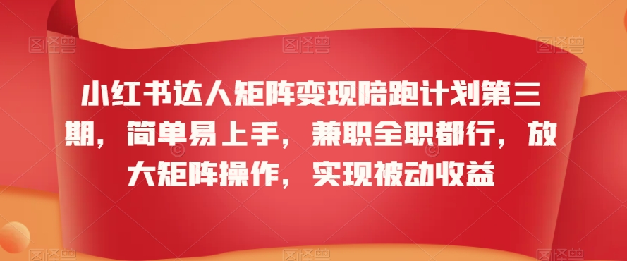 小红书达人矩阵变现陪跑计划第三期,简单易上手,兼职全职都行,放大矩阵操作,实现被动收益-阿俊淘金
