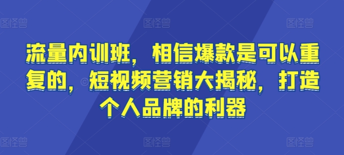 流量内训班,相信爆款是可以重复的,短视频营销大揭秘,打造个人品牌的利器-阿俊淘金