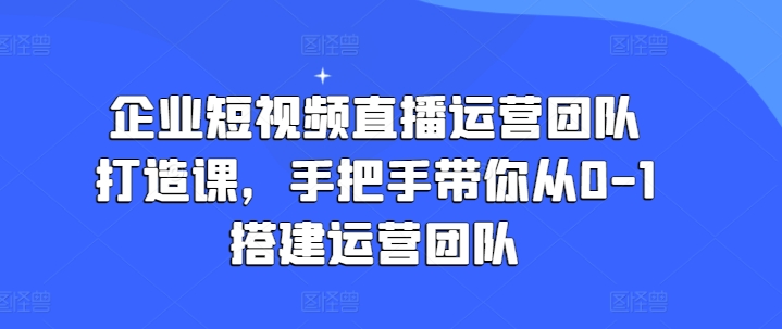 企业短视频直播运营团队打造课，手把手带你从0-1搭建运营团队-阿俊淘金