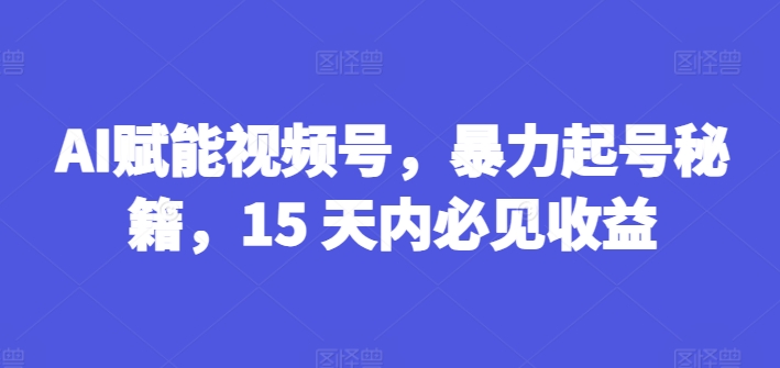 AI赋能视频号，暴力起号秘籍，15 天内必见收益【揭秘】-阿俊淘金