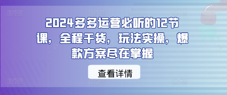 2024多多运营必听的12节课,全程干货,玩法实操,爆款方案尽在掌握-阿俊淘金