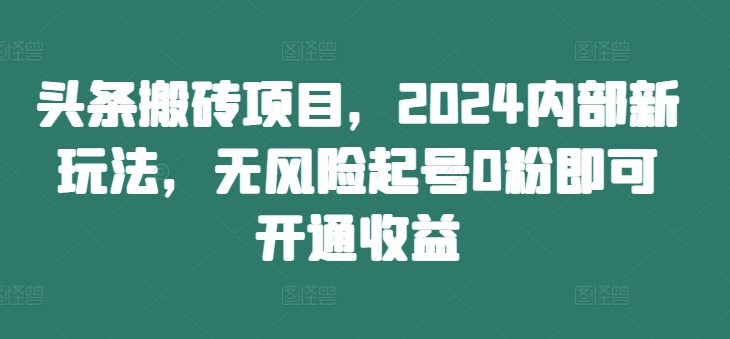 头条搬砖项目，2024内部新玩法，无风险起号0粉即可开通收益-阿俊淘金