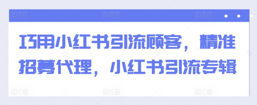 巧用小红书引流顾客，精准招募代理，小红书引流专辑-阿俊淘金