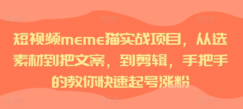 短视频meme猫实战项目，从选素材到把文案，到剪辑，手把手的教你快速起号涨粉-阿俊淘金