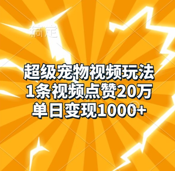 超级宠物视频玩法，1条视频点赞20万，单日变现1k-阿俊淘金