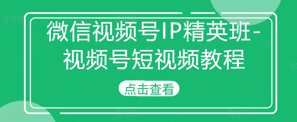 微信视频号IP精英班-视频号短视频教程-第一资源库