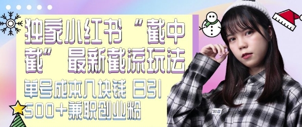 最新小红书截流玩法 独家截中截 单号成本几块钱 日引500+CY粉JZ粉-阿俊淘金