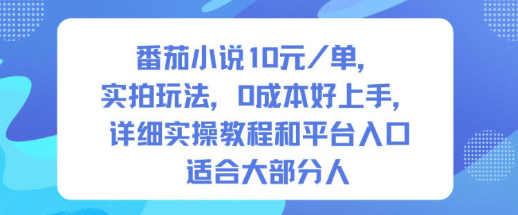 番茄小说10米每单，实拍玩法，0成本好上手，详细实操教程和平台入口适合大部分人-第一资源库