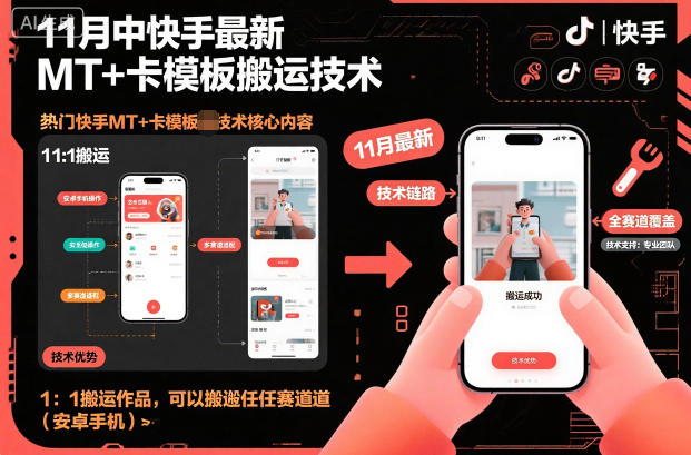 11月中快手最新MT+卡模板搬运技术，1：1搬运作品，可以搬运任何赛道（安卓手机）-第一资源库