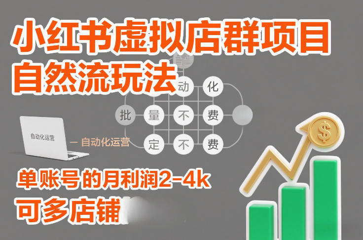 小红书虚拟店群项目，自然流玩法，批量自动化，稳定不费号，单账号的月利润2-4k，可多店矩阵-第一资源库