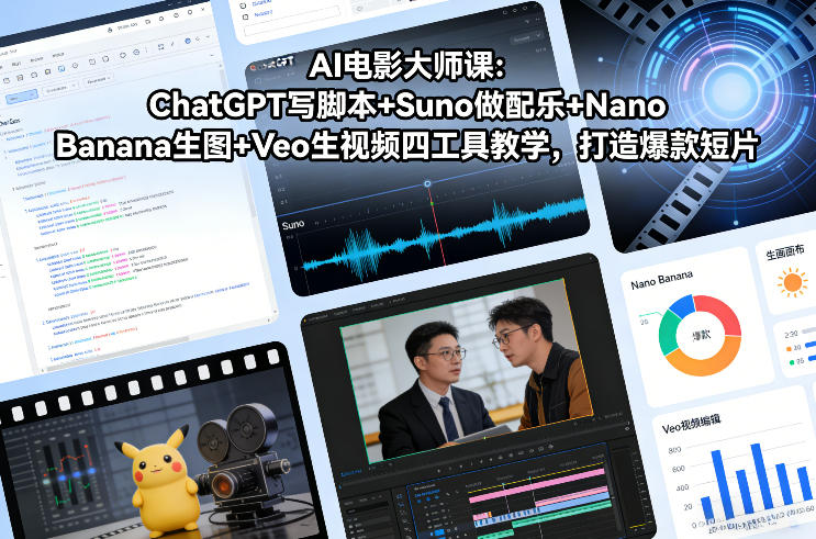 AI电影大师课：ChatGPT写脚本+Suno做配乐+Nano Banana生图+Veo生视频，打造爆款短片-第一资源库
