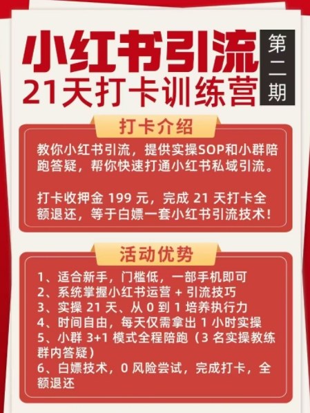 小红书引流21天打卡训练营第二期，助你快速打通小红书私域引流打粉-阿俊淘金