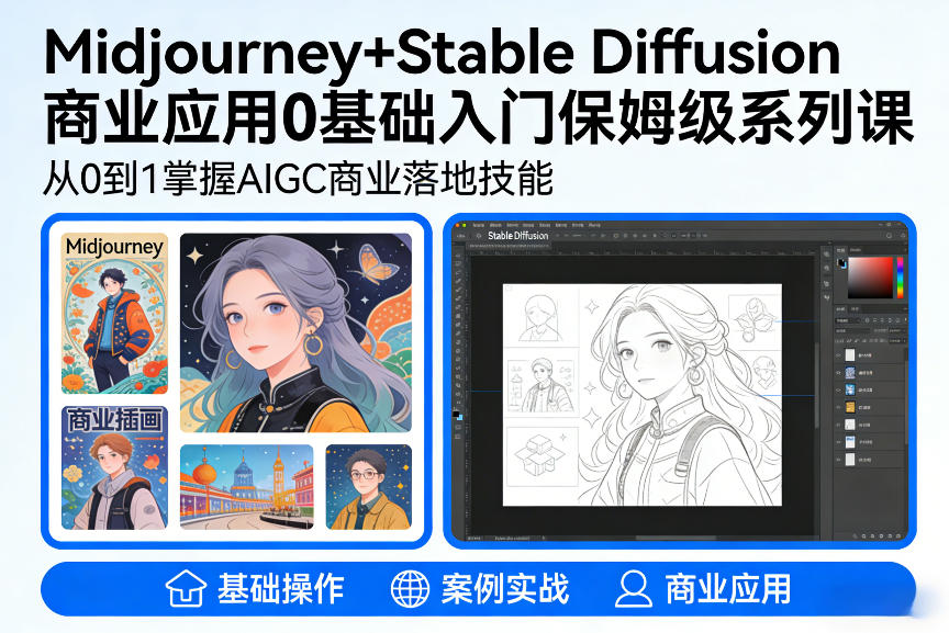 AIGC商业应用Midjourney+Stable Diffusion教程，0基础入门保姆级系列课-第一资源库