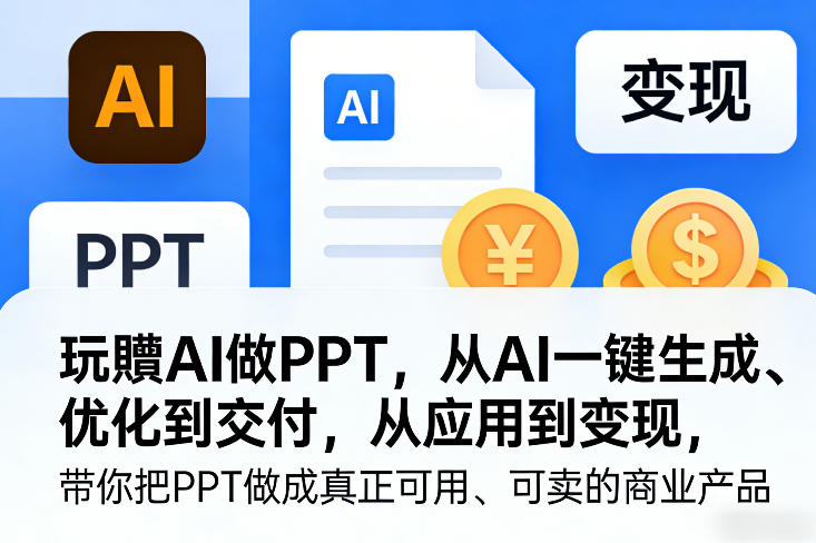 玩賺AI做PPT，从AI一键生成、优化到交付，从应用到变现，带你把PPT做成真正可用、可卖的商业产品-阿俊淘金