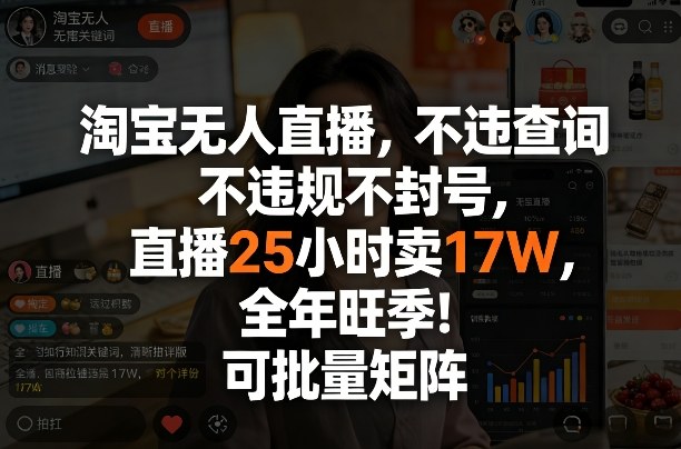 淘宝无人直播，不违规不封号，直播25小时卖17W，全年旺季！可批量矩阵【揭秘】-阿俊淘金