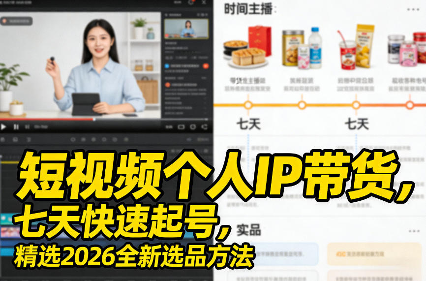短视频个人IP带货，七天快速起号，精选2026全新选品方法-阿俊淘金