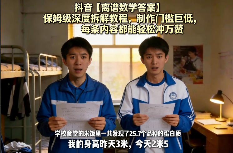 抖音【离谱数学答案】保姆级深度拆解教程，制作门槛巨低，每条内容都能轻松冲万赞，附详细步骤-阿俊淘金