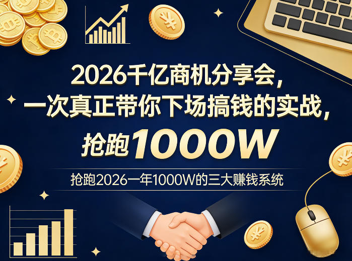 2026千亿商机分享会，一次真正带你下场搞钱的实战，抢跑2026一年1000W的三大賺钱系统-阿俊淘金