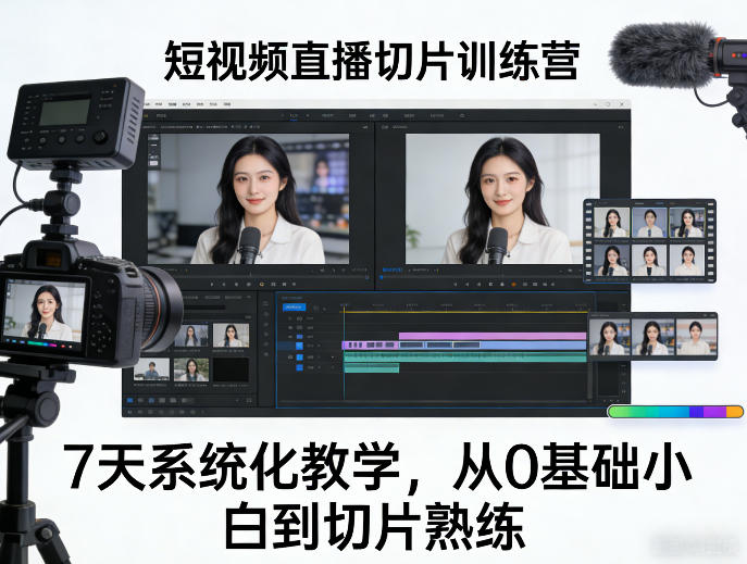短视频直播切片训练营，7天系统化教学，从0基础小白到切片熟练-阿俊淘金