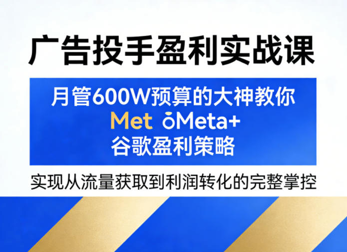 广告投手盈利实战课，月管600W预算的大神教你Meta+谷歌盈利策略，实现从流量获取到利润转化的完整掌控-阿俊淘金