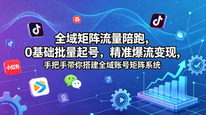 全域矩阵流量陪跑，0基础批量起号，精准爆流变现，手把手带你搭建全域账号矩阵系统-阿俊淘金