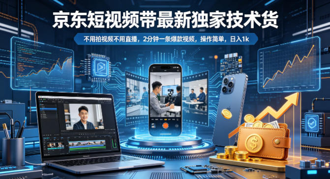 京东短视频带货最新独家技术，不用拍视频不用直播，2分钟一条爆款视频，操作简单，日入1k+【揭秘】-阿俊淘金
