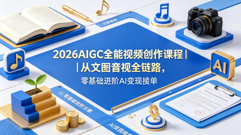 2026AIGC全能视频创作课程｜从文图音视全链路，零基础进阶AI变现接单-阿俊淘金