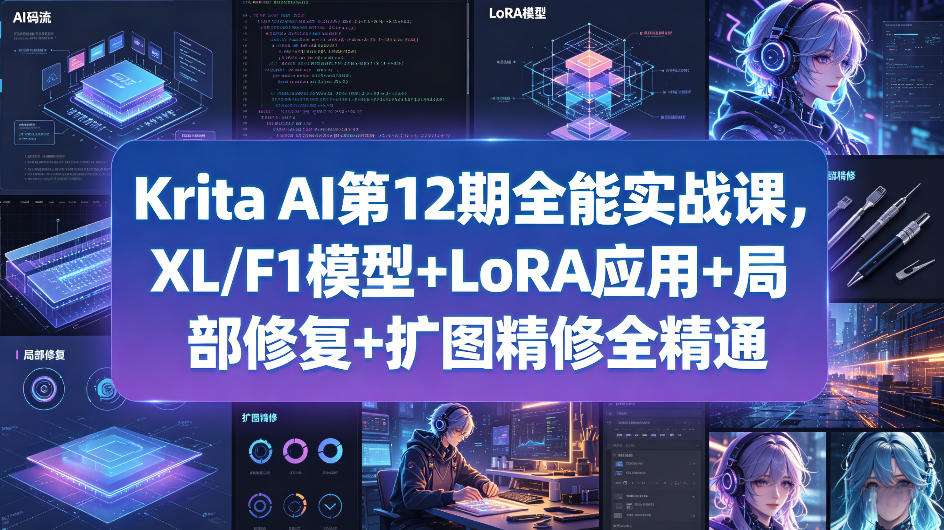 Krita AI第12期全能实战课，XL/F1模型+LoRA应用+局部修复+扩图精修全精通-阿俊淘金