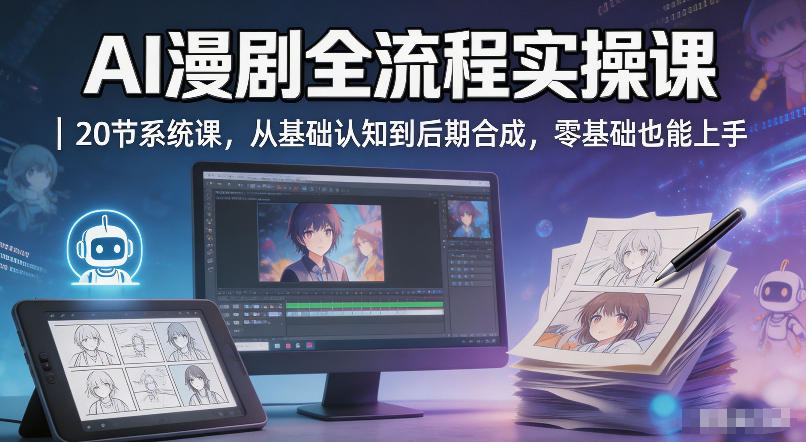AI漫剧全流程实操课｜20节系统课，从基础认知到后期合成，零基础也能上手-阿俊淘金