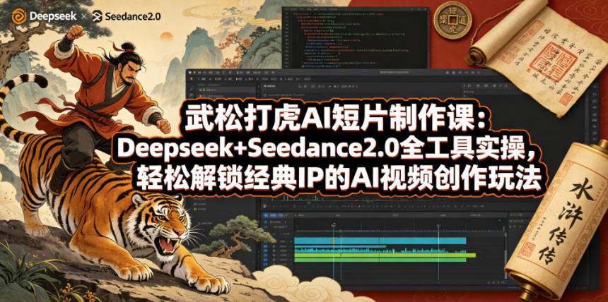 武松打虎AI短片制作课：Deepseek+Seedance2.0全工具实操，轻松解锁经典IP的AI视频创作玩法-阿俊淘金