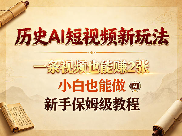 历史AI短视频新玩法，一条视频也能賺2张，小白也能做，新手保姆级教程-阿俊淘金