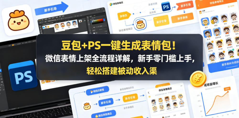 豆包+PS一键生成表情包！微信表情上架全流程详解，新手零门槛上手，轻松搭建被动收入渠道-阿俊淘金