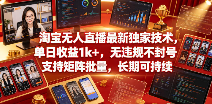 淘宝无人直播最新独家技术，单日收益1k+，无违规不封号，支持矩阵批量，长期可持续【揭秘】-阿俊淘金