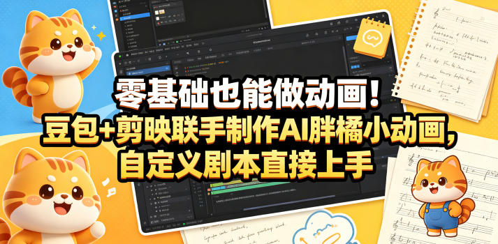 零基础也能做动画！豆包+剪映联手制作AI胖橘小动画，自定义剧本直接上手-阿俊淘金