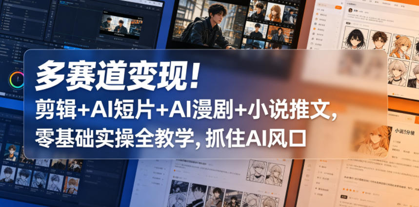 多赛道变现！剪辑+AI短片+AI漫剧+小说推文，零基础实操全教学，抓住AI风口-阿俊淘金