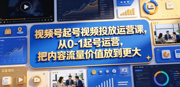 视频号起号视频投放运营课，从0-1起号运营，把内容流量价值放到更大-阿俊淘金