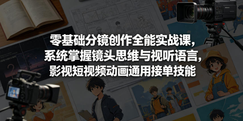 零基础分镜创作全能实战课，系统掌握镜头思维与视听语言，影视短视频动画通用接单技能-阿俊淘金