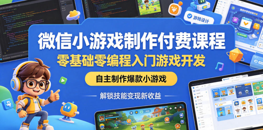 微信小游戏制作付费课程，零基础零编程入门游戏开发，自主制作爆款小游戏，解锁技能变现新收益-阿俊淘金