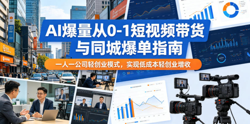 AI爆量从0-1短视频带货与同城爆单指南，一人一公司轻创业模式，实现低成本轻创业增收-阿俊淘金