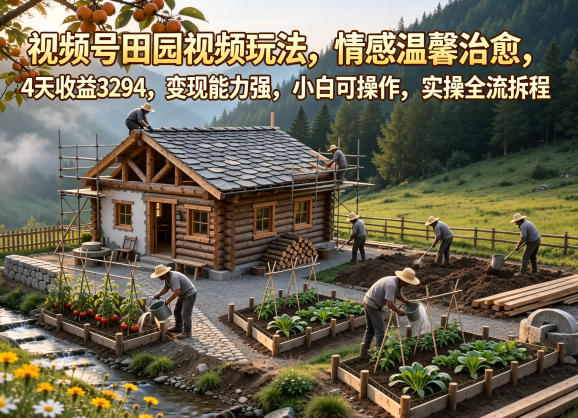 视频号田园视频玩法，情感温馨治愈，4天收益3294，变现能力强，小白可操作，实操全流程拆解-阿俊淘金
