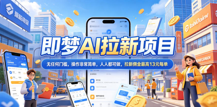 2026年即梦AI拉新项目最新玩法，无任何门槛，操作非常简单，人人都可做，拉新佣金最高13元每单-阿俊淘金